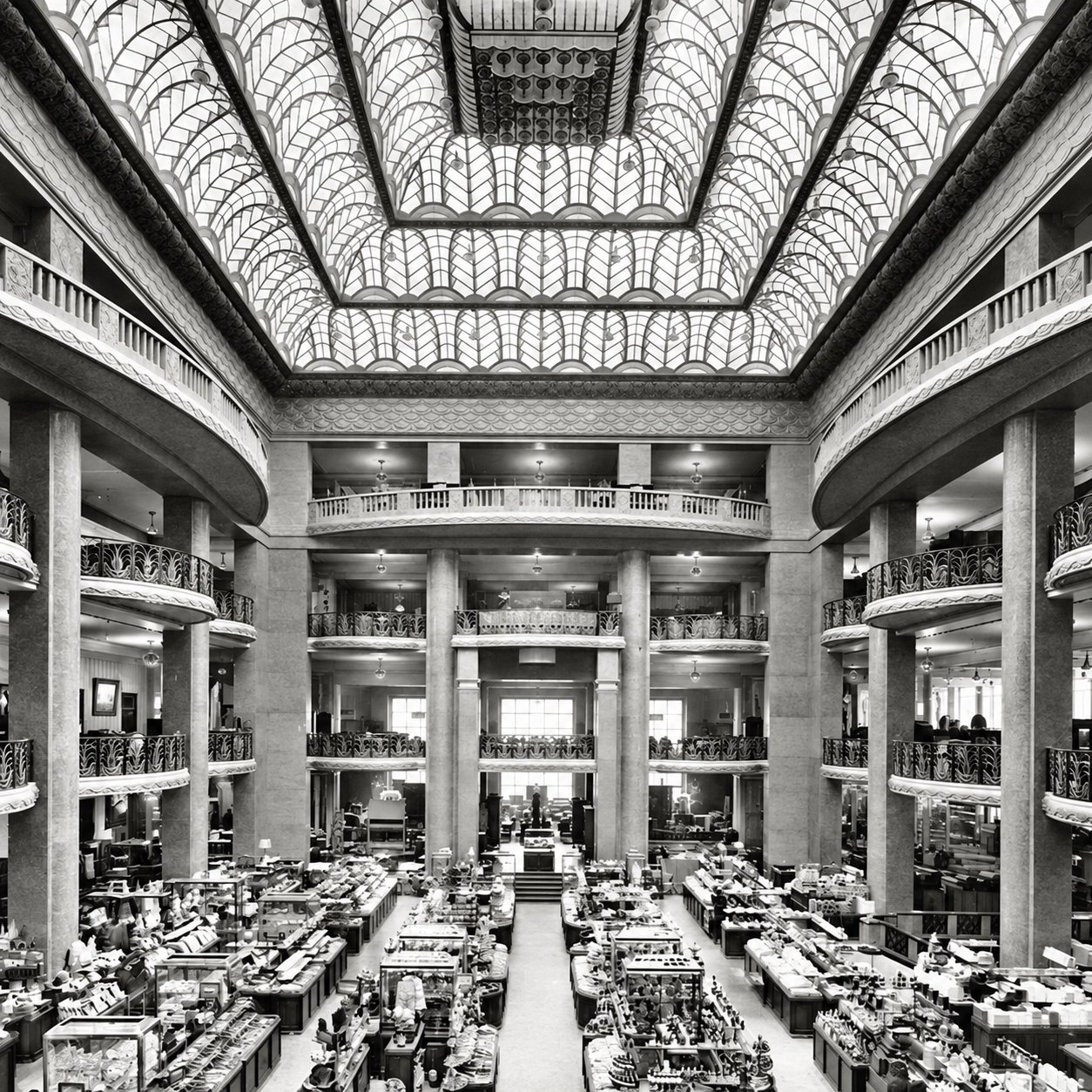 Archieffoto van de lichthal van Au Bon Marché in Parijs